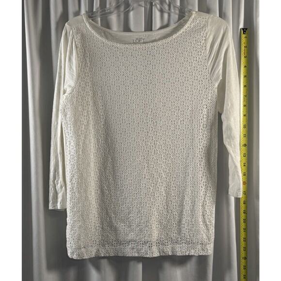 Ann Taylor Loft Eyelet Front T-Shirt White S Coastal Chic 79-14-01 - Picture 11 of 14